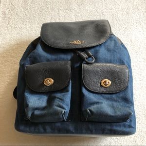 COACH F25883 Billie denim leather mix backpack bag